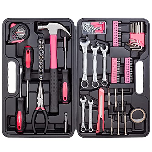 CARTMAN 148-Piece Automotive And Household Tool Set, Pink Repair Kit Case - color: Pink