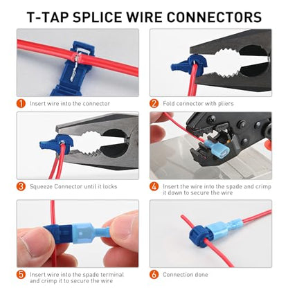 Nilight 120PCS/60 Pairs Blue T-Tap Quick Splice Disconnect Wire Terminals - size: 120Pcs 16-14AWG