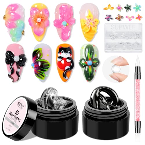 3D Sculpting Gel for Nail Art, 2PCS Solid Builder Gel 5g - color: Clear&Black