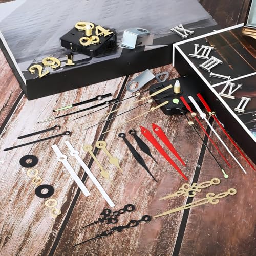 Kigeli 6 Pieces Quartz DIY Wall Clock, 6 Clock Numerals Kit, Movement Mechanism Battery Operated Clock Motor Kit with 8 Different Pairs of Hands for DIY Clock Repair