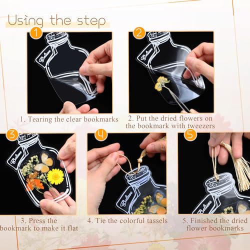 Taobary 91 Pcs DIY Dried Flowers Bookmarks Transparent, Stylish Color - color: Stylish Color