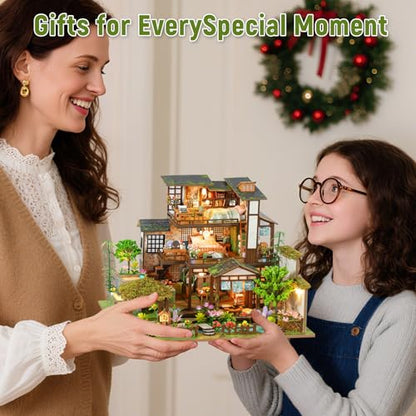 DIY Miniature House Kit with LED Lights, Bamboo Spring Courtyard Wooden Mini House Building Kit for Adults & Teens, Creative Crafts for Women, Friends & Hobbyists - style: Bamboo Spring Courtyard