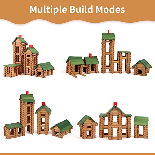 Wondertoys 328 Pcs Wooden Logs Set Ages 3+, Classic Building Log Toys for Kids, Creative Construction Engineering Educational Gifts - style: 328 PCS