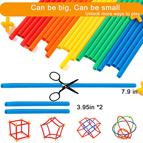 RAINBOW TOYFROG Straw Constructor Toys Stem Building Toys - 300 Pcs Connectors Toy Building Sets Kids Toys for Boys & Girls - Straw Building Set Engineering Kit - Autism Toy STEM Games