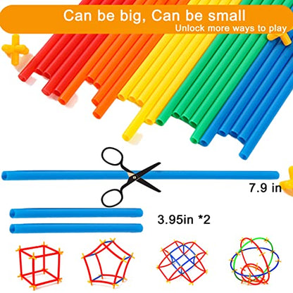 RAINBOW TOYFROG Straw Constructor Toys Stem Building Toys - 300 Pcs Connectors Toy Building Sets Kids Toys for Boys & Girls - Straw Building Set Engineering Kit - Autism Toy STEM Games