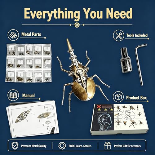 Steampunk Mechanical Rhinoceros Beetle Insect 3D Metal Puzzle Model Kits 160+ Parts 2-3 Hours Build Cool Desk Decor Christmas & Birthday Gift for Men Adults Father (Aristolochia) - style: Aristolochia