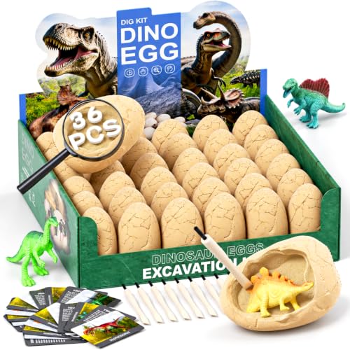 36-Pack Dinosaur Eggs Dig Kit Toys, Excavation Kit with Magnifier - style: 36 Dinosaur Eggs