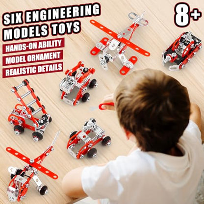 Building Fire Truck Set For Boys Age 8-12，Stem Assembly Metal 3-d Puzzle Fire Engine Model Car Building Kit Construction Toys，Parent-Child Interaction Gifts Erector Sets For Kids 8-16 Red（303pcs）