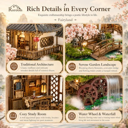 Roroom DIY Miniature House Kit, Fairyland Pavilion Dollhouse Kit - color: Upgraded Version of the Fairyland