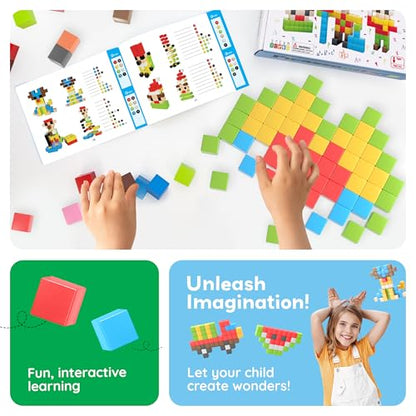 PicassoTiles 102pcs Pixel Magnetic Puzzle Cube 1” Pixel Mix & Match Toys with Ideabook STEM Education Learning Building Block Magnets Construction ToySet Stacking Creative Kit for Kids Age 3+ PMC102 - style: 102pc