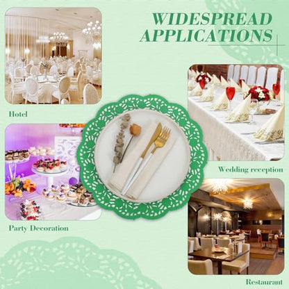 Yexiya 200 Pcs Lace Paper Doilies 14 Inch Round Foil Placemats, Green - color: Green
