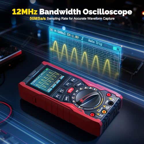 3-in-1 Handheld Oscilloscope Multimeter with Signal Generator, 12MHz Bandwidth 50MS/s Portable Digital Oscilloscope Multimeter, True RMS Auto-Ranging, 1500mAh Battery for Electronics Repair - size: HO-13