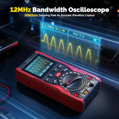 3-in-1 Handheld Oscilloscope Multimeter with Signal Generator, 12MHz Bandwidth 50MS/s Portable Digital Oscilloscope Multimeter, True RMS Auto-Ranging, 1500mAh Battery for Electronics Repair - size: HO-13