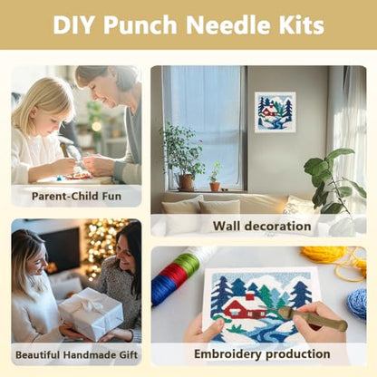 DOODLREAM Snow Scenery Winter Punch Needle Kit for Beginner 9.4" x 9.4" - color: Snow Scenery