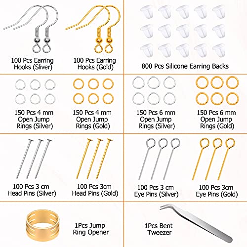 Hypoallergenic Earring Making Kit, modacraft 2000Pcs Earring Making Supplies Kit with Hypoallergenic Hooks, Earring Findings, Backs, Pins Jump Rings for Jewelry Making Supplies - size: 24 Grids-2000Pcs