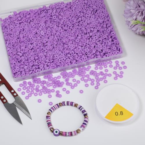 4000pcs Clay Beads - Lilac Purple, 6mm Heishi Bead Polymer Flat Round Disc Bulk Beads for Jewelry Making,DIY Friendship Bracelet and Necklace Craft - color: Lilac Purple