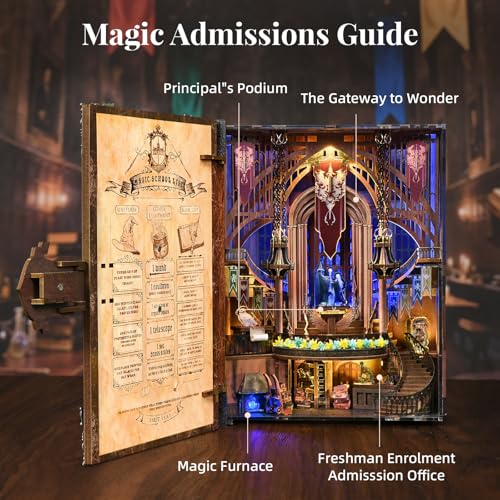 MiniCity Magic Admissions Book Nook Kit, DIY 3D Bookshelf Insert with LED - color: Magic Admissions Guide