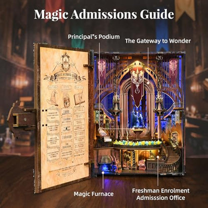 MiniCity Magic Admissions Book Nook Kit, DIY 3D Bookshelf Insert with LED - color: Magic Admissions Guide