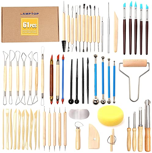 LAMPTOP 61Pcs Pottery Ceramic Tools & Polymer Clay Sculpting Tools Set for Pottery Modeling Clay Tools and Carving, Air Dry Clay Tools