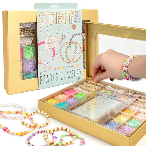 STMT DIY Beaded Jewelry Kit - Makes 15 Premium Pieces, Includes Bracelet Making Supplies, Letter Beads, Enameled Charms, Great Teen Girl Gifts - size: Small, style: Beaded
