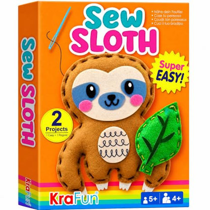 KRAFUN Beginner Sewing Kit, Sew Sloth & Leaf, Pre-Cut Felt, Kids Ages 5+ - color: Sloth