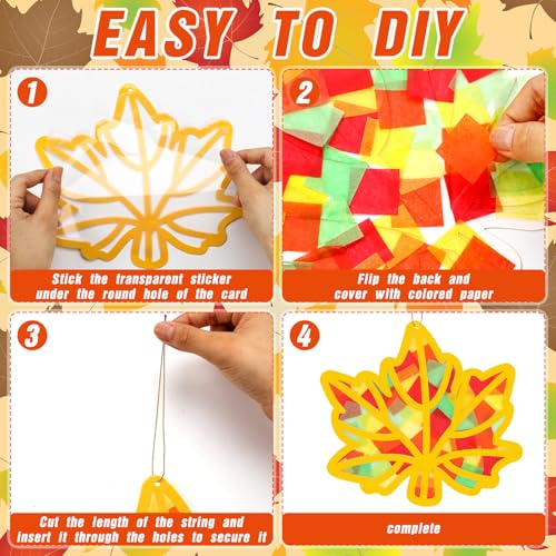 DoubleFill 48 Pcs Fall Suncatchers Craft Kit, Fall Maple Leaves Crafts Bulk - style: Maple Leaf
