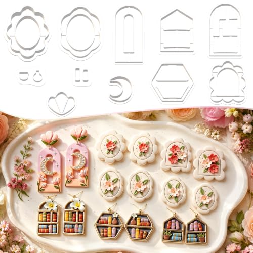 11Pcs Floral Moon Bookshelf Clay Mold Set for Earring Making - color: Bookshelf