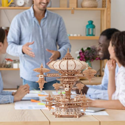 3D Wooden Puzzles for Adults, SkyCity Music Box Model Kit, 600+ Pcs Cityscape Design, Challenging Mechanical DIY Craft, STEM Toy and Unique Gift for All Occasions