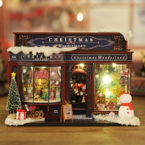 fifijoy Christmas Miniature Dollhouse Kit, DIY Dollhouse Miniature House Kit for Adults, Tiny House Kits Mini Model Building Sets with Music (Christmas Wonderland) - color: Christmas Wonderland
