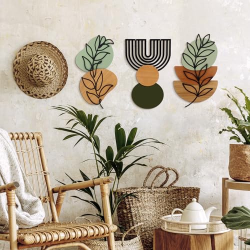 Wenqik Set of 3 Boho Wall Art Decor 3D Wood & Metal - style: Sage Green Style