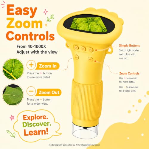 1000X Microscope for Kids, 2'' Screen Kids Wonder Quest Microscope Camera, Digital Handheld Microscope, Educational Kids Magnifying Glass, Christmas Birthday Gifts for Age 3 4 5 6 7 8 9 10- Yellow - color: Yellow