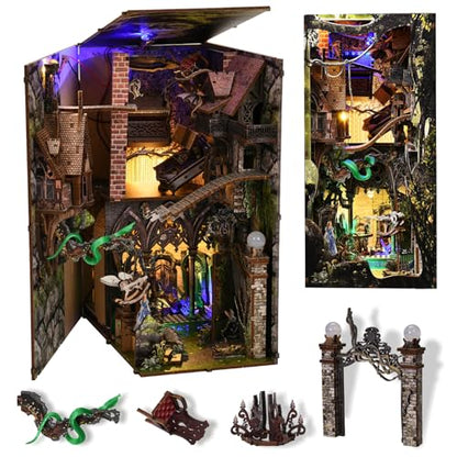 MiniCity Down the Rabbit Hole Book Nook Kit, DIY 3D Wooden Puzzle with LED - color: Down the Rabbit-hole Alice in Wonderland