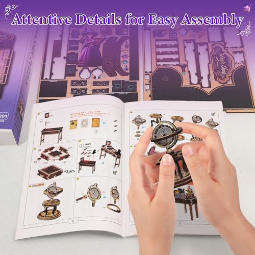 Book Nook Kit – DIY Miniature House Dollhouse for Adults & Teens, 3D Wooden Puzzle Tiny House Bookshelf Insert with LED Lights, Magic Booknook Library Decor Gift for Halloween & Christmas - style: Magic Shop