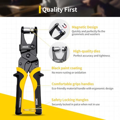 XOOL Grommet Tool Kit, 200 Sets 3/8" 10mm Grommets with Magnetic Positioning, Heavy Duty Grommet Pliers with Hole Cutter for Tarps, Canvas, Fabric, Banners, Leather and DIY Crafts - size: 3/8" Grommet Tool Kit