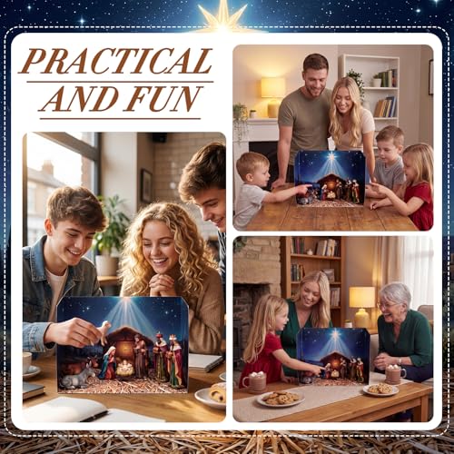 AmazingSpark 2 Set Nativity Sence Diorama Box and Hay Sticker Decor, Christmas Nativity Jesus Diorama Project Supplies Set, Cardboard Display Case Kit with Double Sided Tapes for DIY Craft Mini Figure - style: Nativity Sence