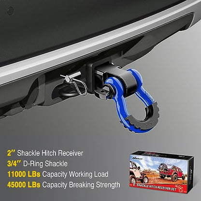 Nilight Shackle Hitch Receiver 2inch for Vehicle Recovery with 3/4" Shackle - color: Black+Blue