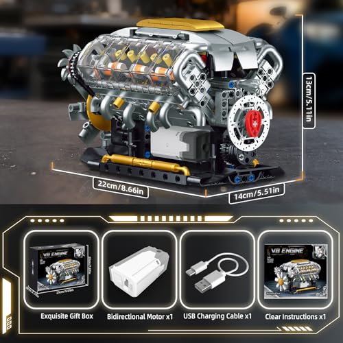 V8 Engine Model Kit that Runs, Build Your Own Mini Visible Car Motor, Physical Science Experiment Building Set for Adults & Teens, STEM Toy Gift for Boys 14+ (703 PCS) - style: YC364