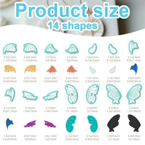beinkmake 14Pcs Wings Polymer Clay Cutters Angel Wing Clay Earrings Cutters for Adults Bat Butterfly Dragon Wing Cute Polymer Clay Cutter for Jewelry Earrings Making Birthday Party DIY Supplies - style: Wing