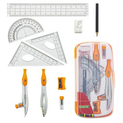 10 PCS Geometry Set, Math Compass, Protractor, Ruler and Set Squares Kit with Durable Storage Case, Complete School Supplies for Primary to High School (Black)