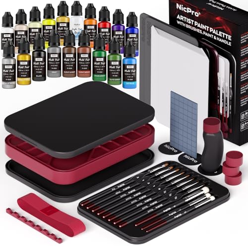 Nicpro All-in-One Miniature Painting Kit with 18 Model Paints & Wet Palette - color: 18 Model Paint + Wet Palette