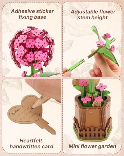 Kaayee 3D Flower Puzzles Hydrangea, Wooden Flowers Craft for Adults - color: Hydrangea Flower