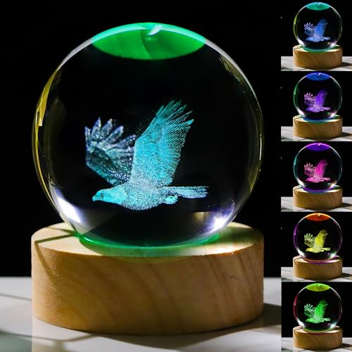 3D Eagle Gifts for Women Crystals Ball 60mm - Eagle Figurines Decor Glass Animals Figurine Eagle Decor Stuff for Room Birthday for Best Friend Eagle Lovers Keepsake Paperweight - style: Flying Eagle