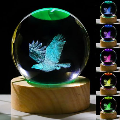 3D Eagle Gifts for Women Crystals Ball 60mm - Eagle Figurines Decor Glass Animals Figurine Eagle Decor Stuff for Room Birthday for Best Friend Eagle Lovers Keepsake Paperweight - style: Flying Eagle