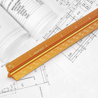 12" Architectural Scale Ruler Aluminum Architect Scale Ruler, Golden - color: Golden