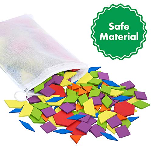 SpriteGru 300 PCS Wooden Pattern Blocks Set for Kids with 24 Double-Sided Design Cards(48 Patterns) and Storage Bag in Gift Box,Fun Montessori Learning Toys - style: 300 Pcs Blocks Set