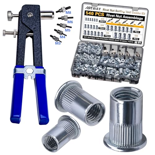 ASKWAY Rivet Nut Tool Kit 540Pcs Nut Riveter Tool Kit