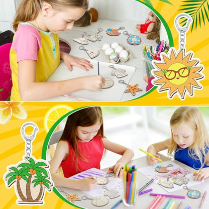 Trnayi 36 Pcs Summer Unfinished Wood Keychains Color Your Own DIY Craft - style: Hawaiian
