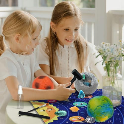 PIBEX Gemstone Dig Kit, Dig up 15 Rocks & Minerals from Earth Moon Mars, Solar System Planets Geology Science Set, Space Rock Mining Toys for Kids, STEM Gift for Boys & Girls Age 6-8-12 - size: 3 Planets (15 Stones)