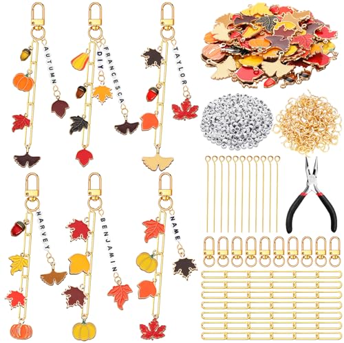 CraftyDream 558 Pcs Fall Charm Keychain Making Kit DIY Craft Gift - style: Fall