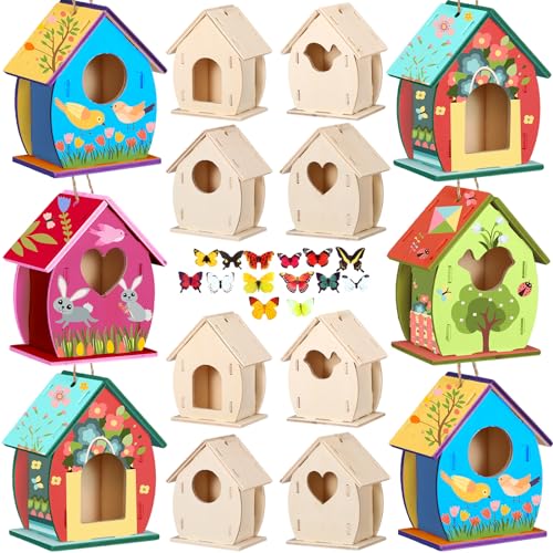 Outus 24 Pcs Wooden Birdhouse Kits for Kids, 4 Shapes Unfinished, Cute - style: Cute